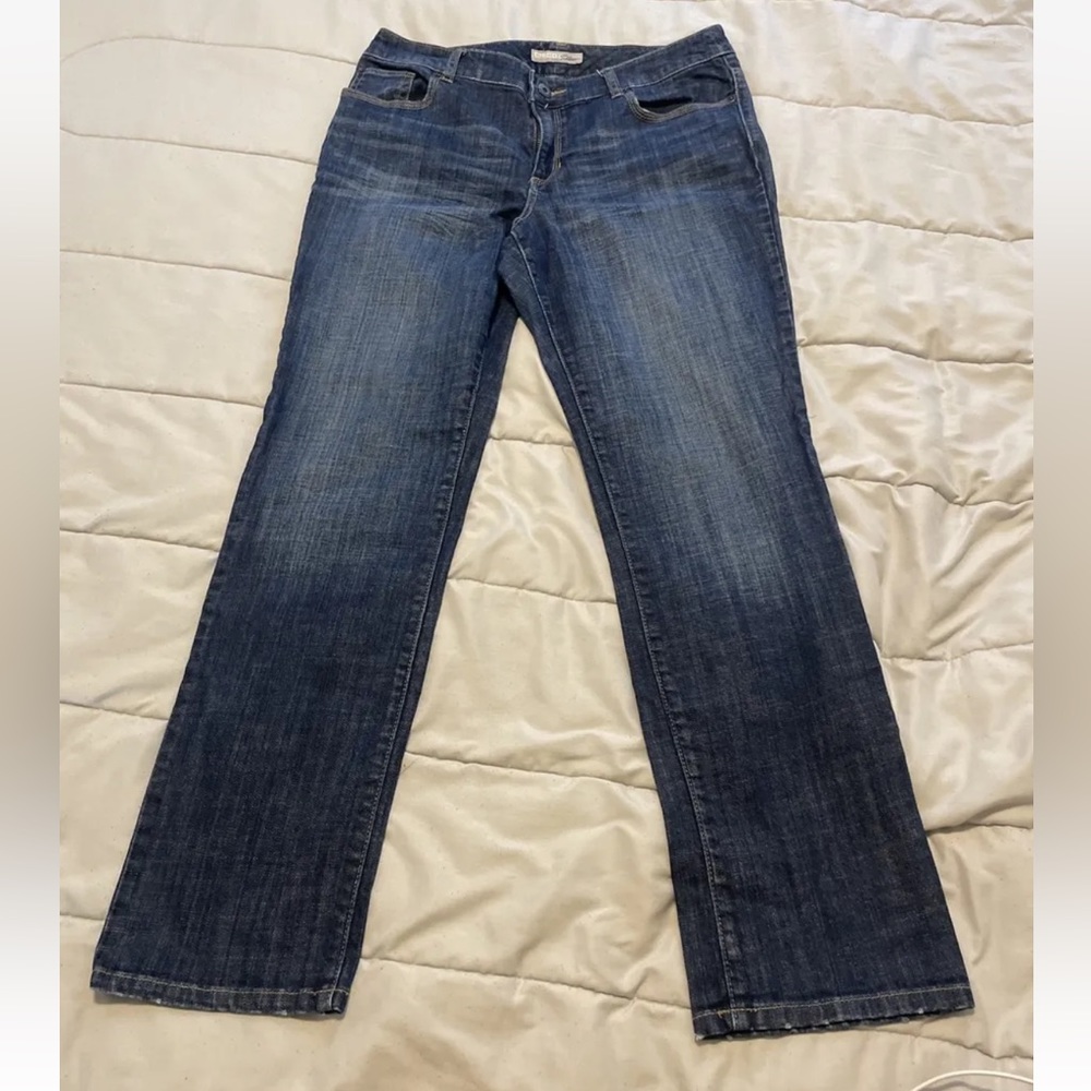 Chicos Platinum Jeans Womens Size 1 Reg Slim Tapered Mid Rise Denim Dark Blue